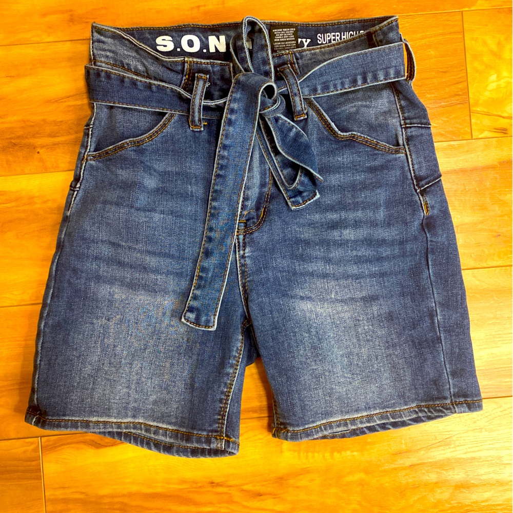 Juniors Denim Tie Waist Shorts